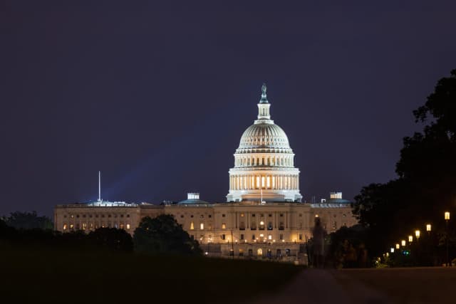 The U.S. Capitol building at night