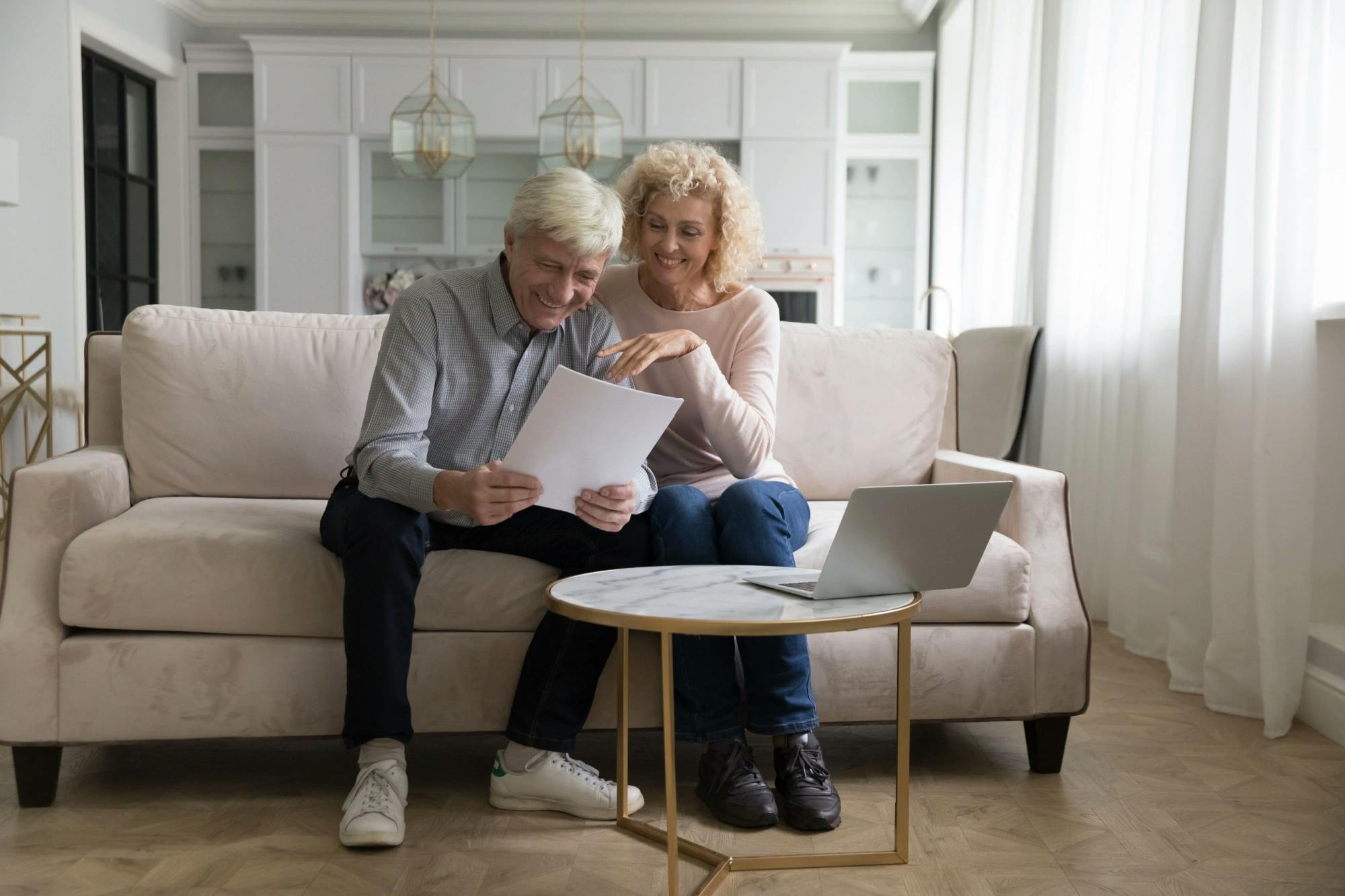 Older could reviewing their defined benefit plan on the couch