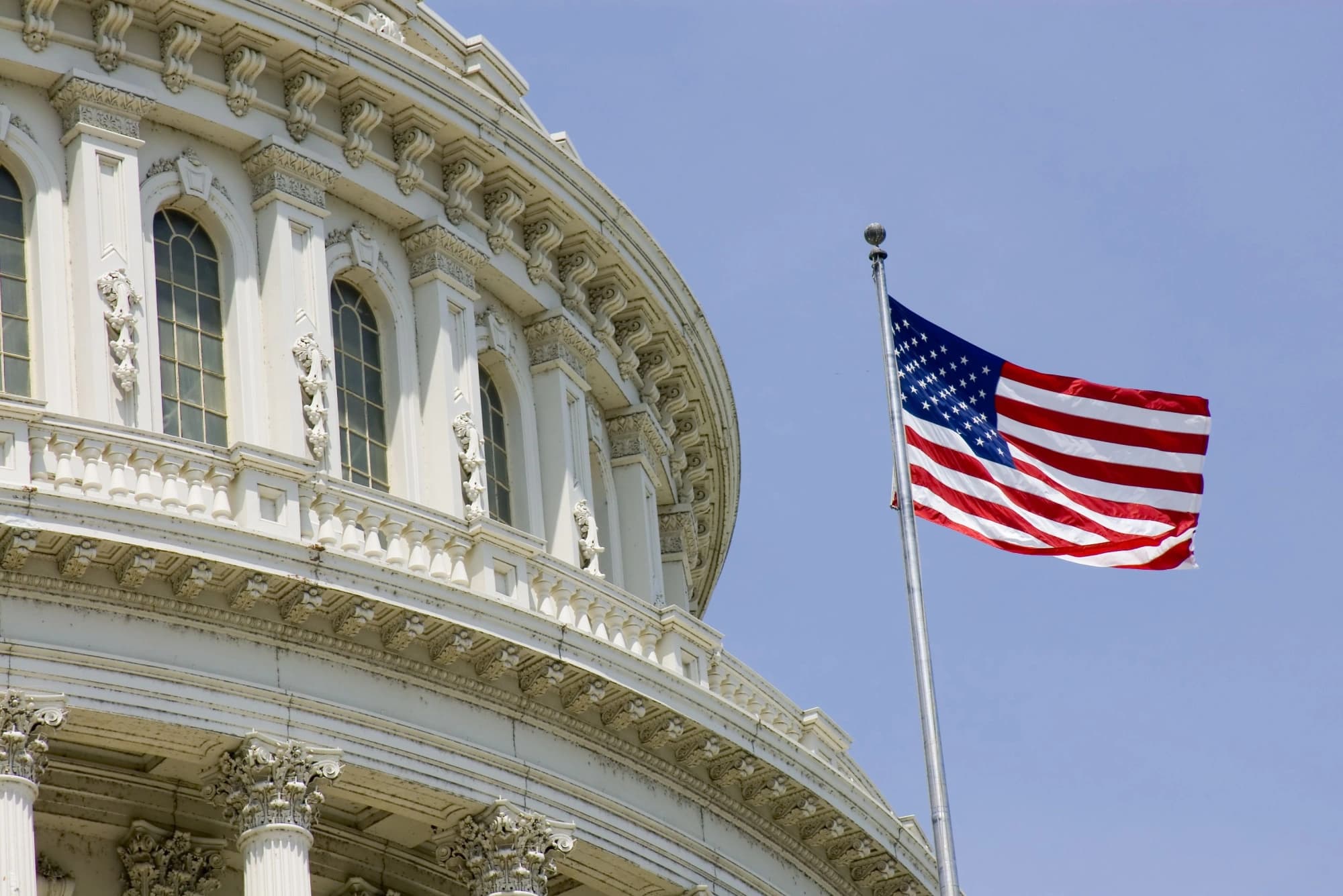 US capital with a flag blowing in front