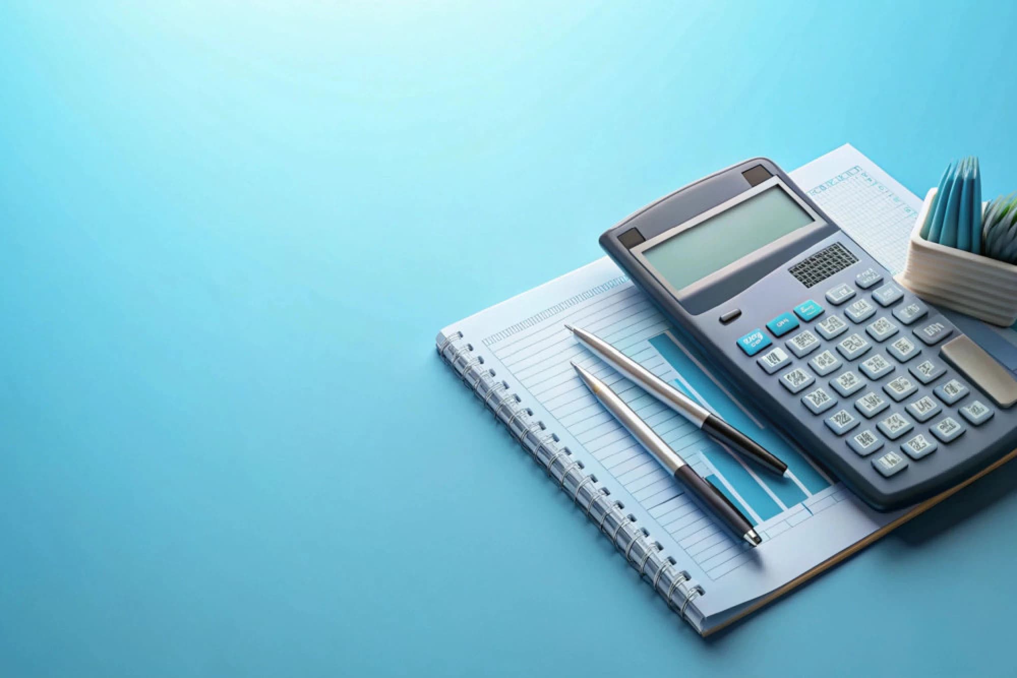 A calculator and financial reports on a desk