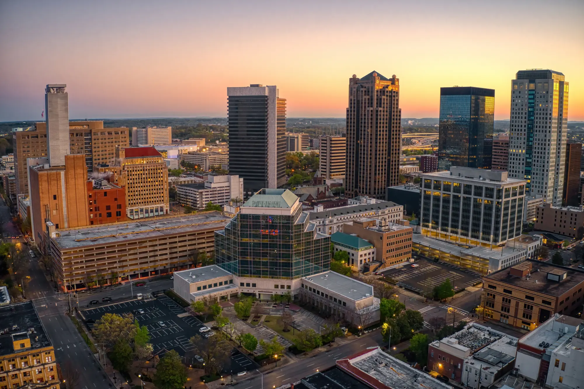 aerial view of downtown Birmingham, Alabama