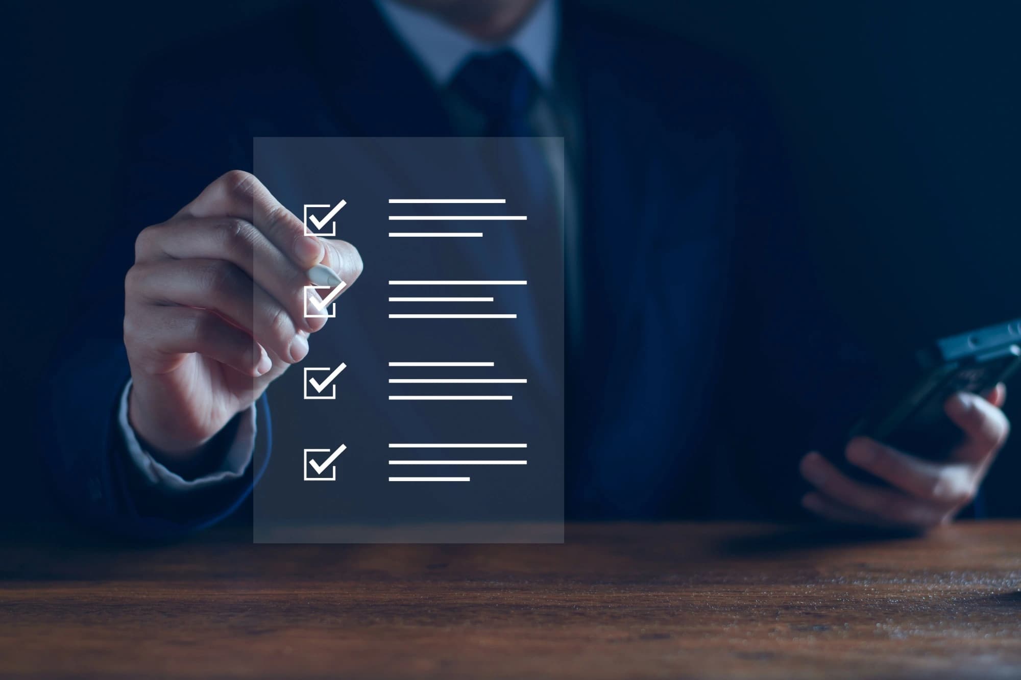 Graphic of a checklist with a businessman crossing things off