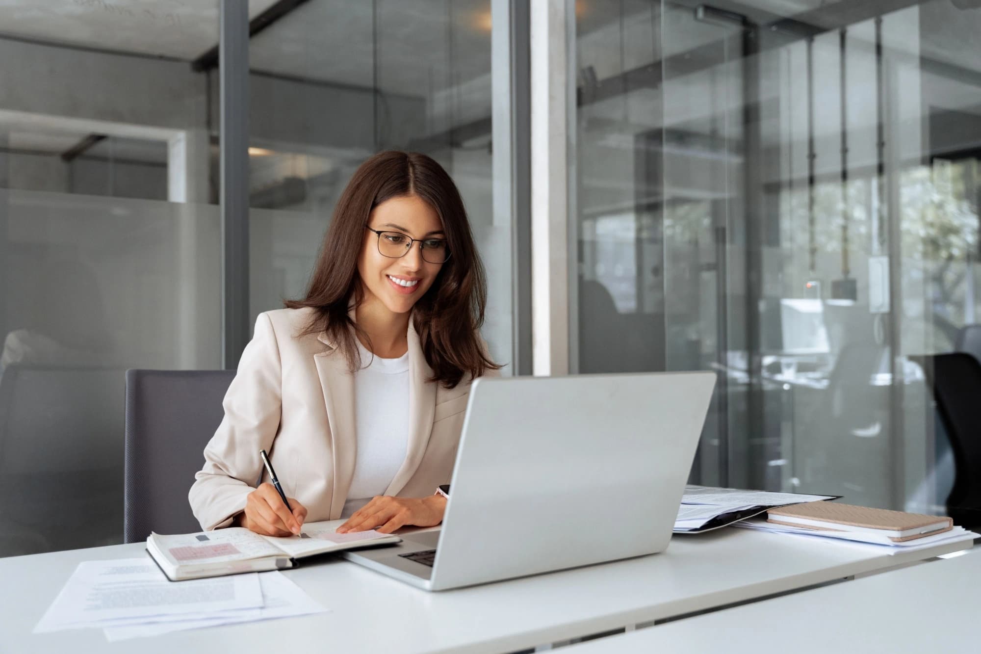 Young female executive reviewing her compensation package