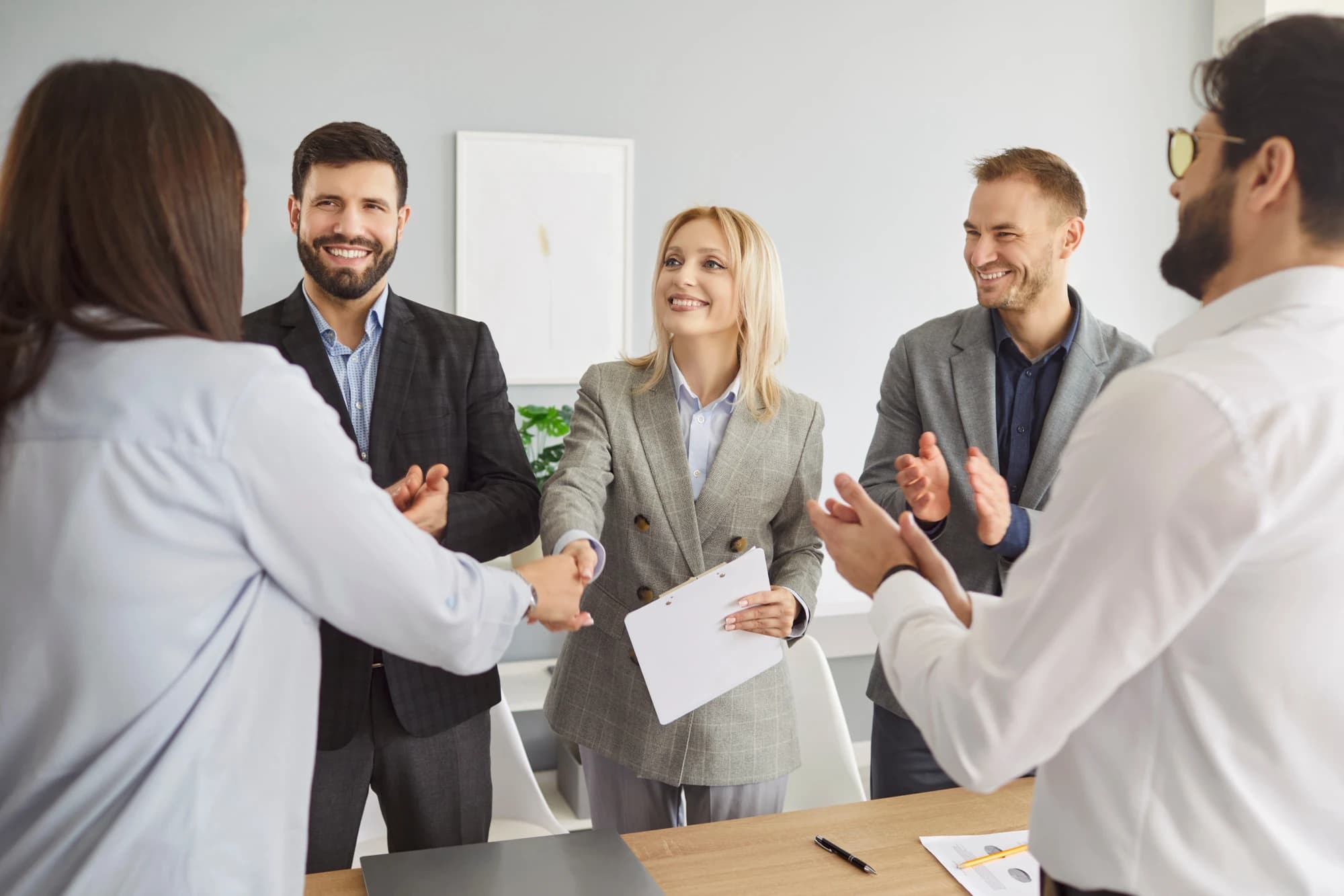 A group of business people celebrating