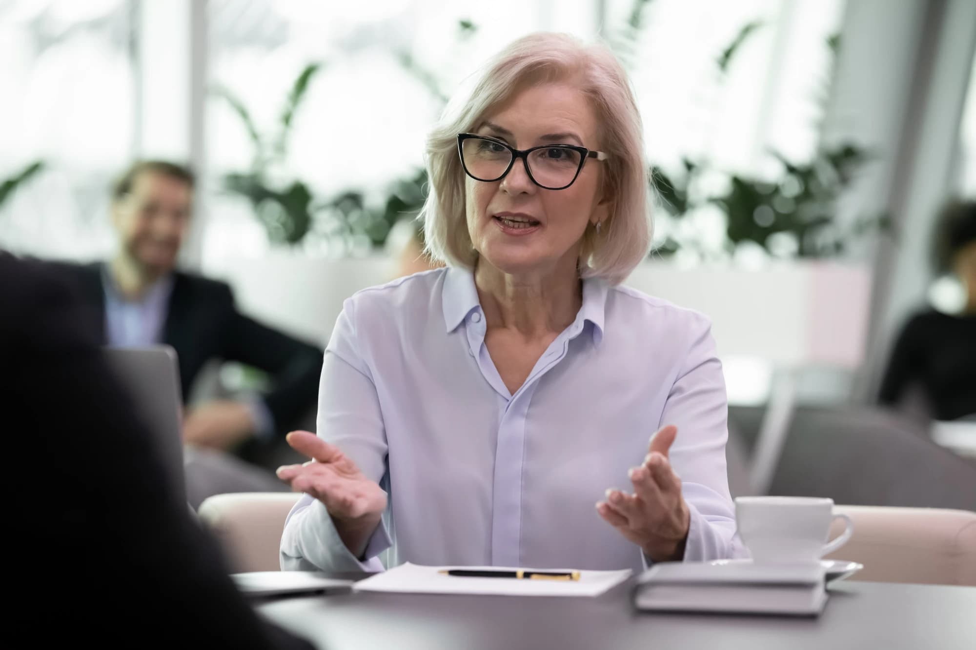 Professional business woman explaining an M&A deal